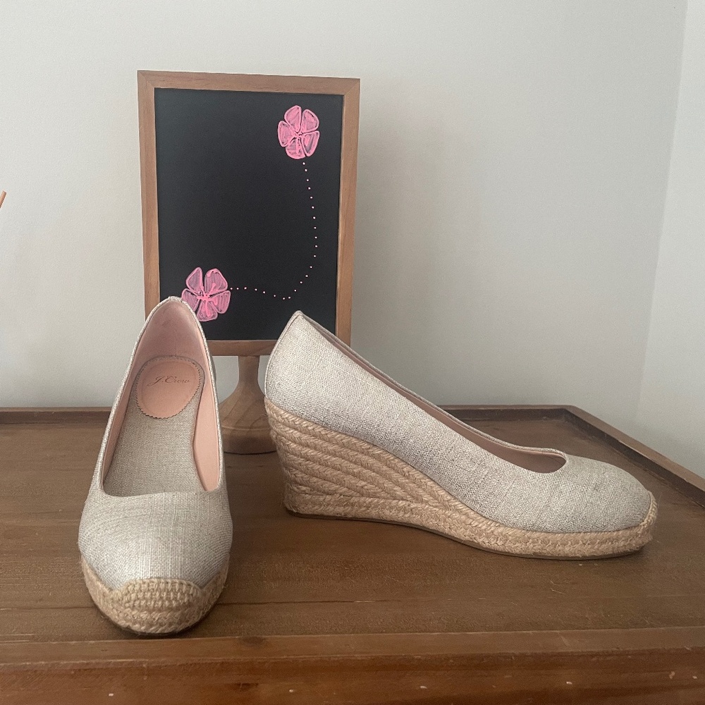 J. Crew Seville espadrille wedges in metallic canvas size 7.5